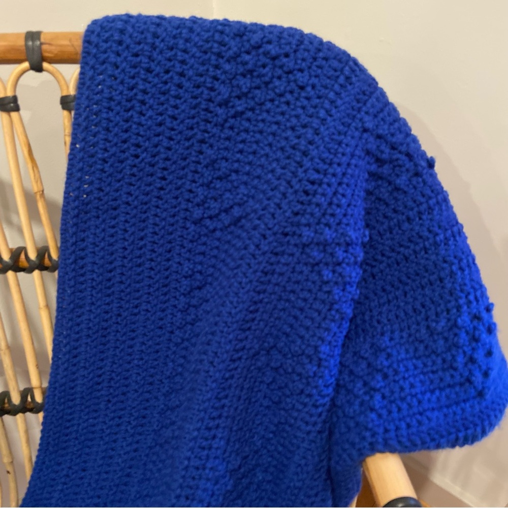 Hand Knit Royal Blue Blanket
